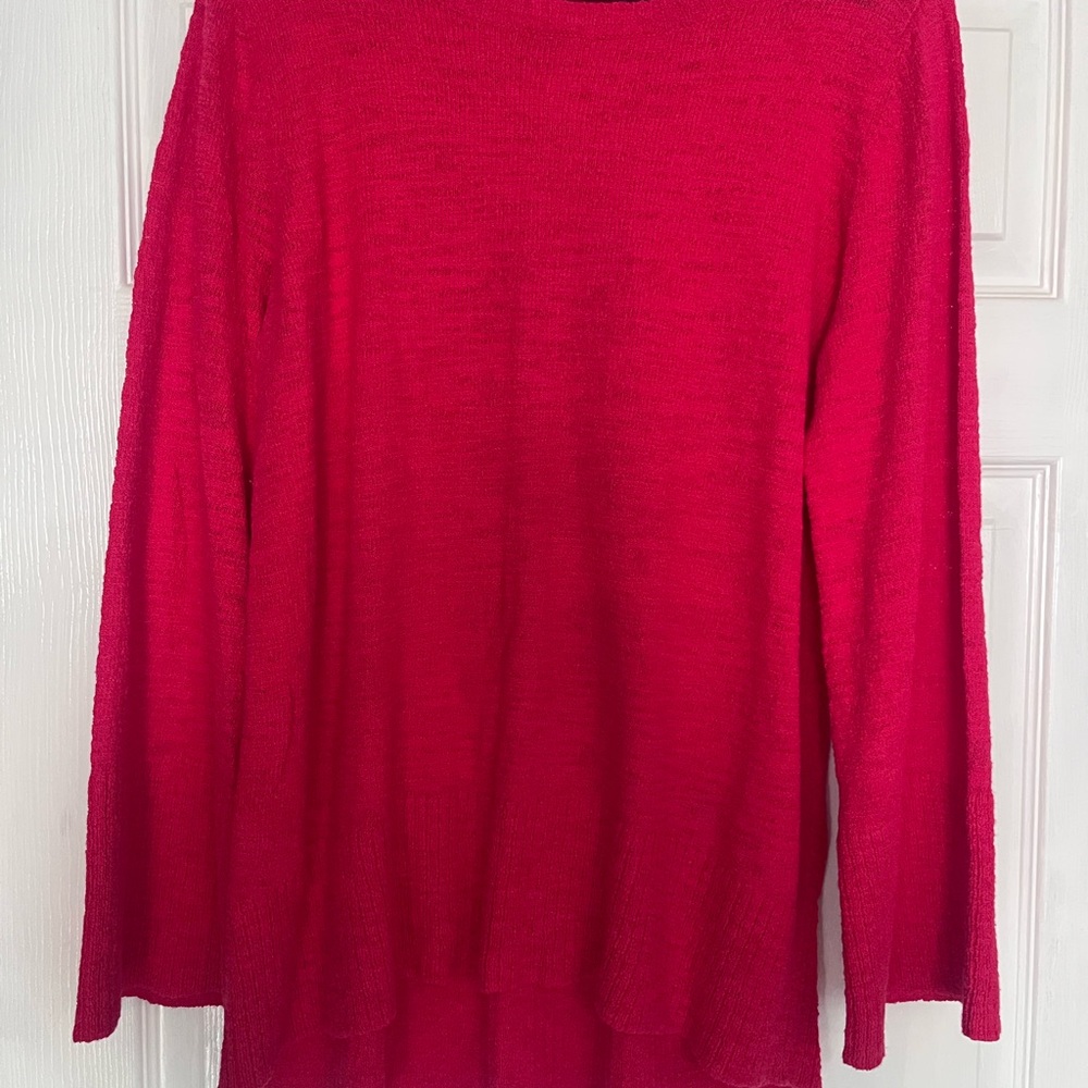 Loft Sweater Women’s Large Red Knit Stitch Accent Long Sleeve Pullover
